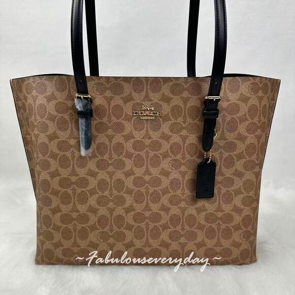 Coach Mollie Tote Bag In Signature Canvas In Tan/Gold/Black CV967 NWT - Picture 2 of 9